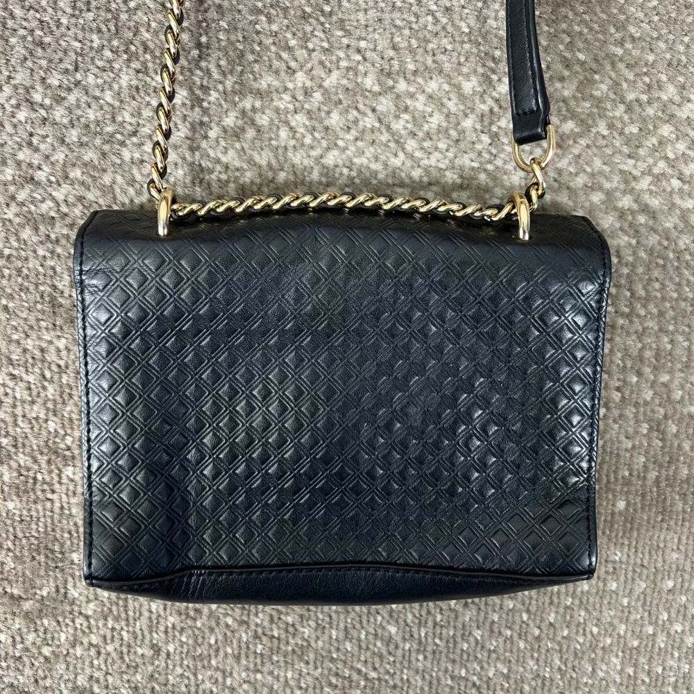 Tory‎ Burch Black Embossed Leather Crossbody Bag Gold Chain Strap Women